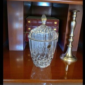 Vtg Cristal d’Arques France Lidded Crystal Jar Vertical Cut Candy Dish Elegance